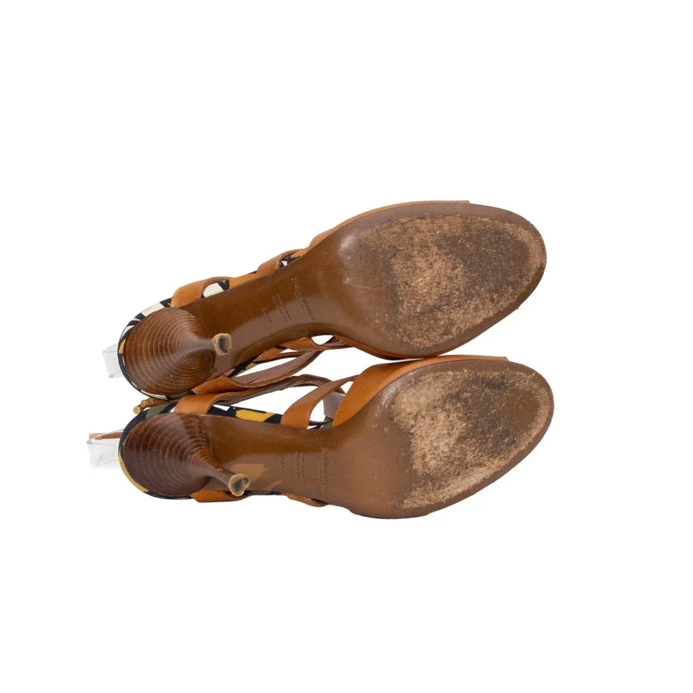 Yves Saint Laurent YSL Brown Leather Lace-Up‎ Sandal Heels Size EU 38.5 US 8.5